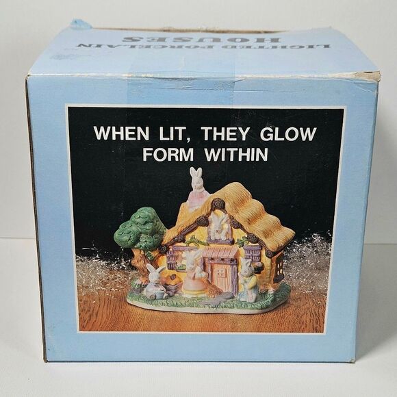 Lighted Porcelain Bunny Tidy Treehouse Figurine Home Decor - Picture 11 of 13